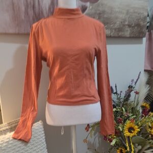 Chic Women's Long Sleeve Top in Rust Terracotta Color (T)